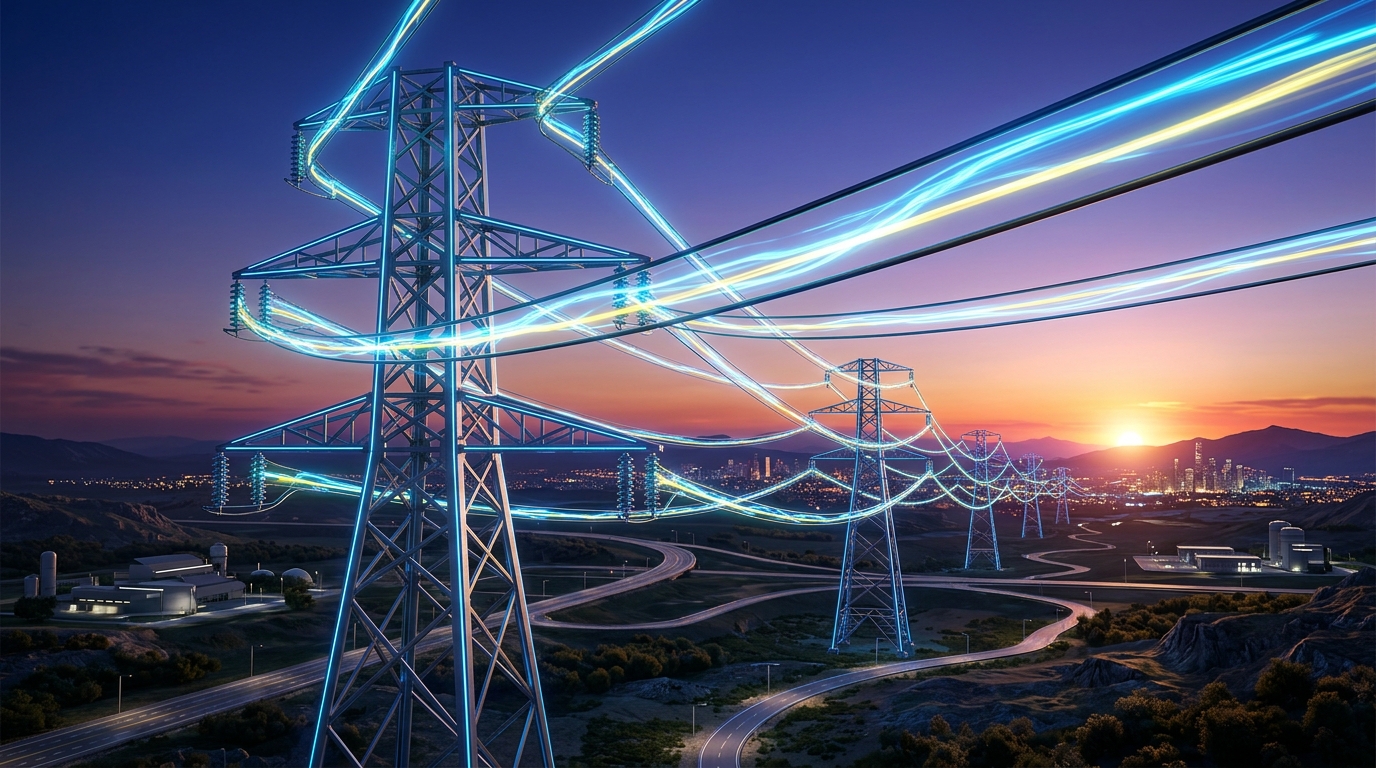 高電圧で送電される電気エネルギーのイメージ